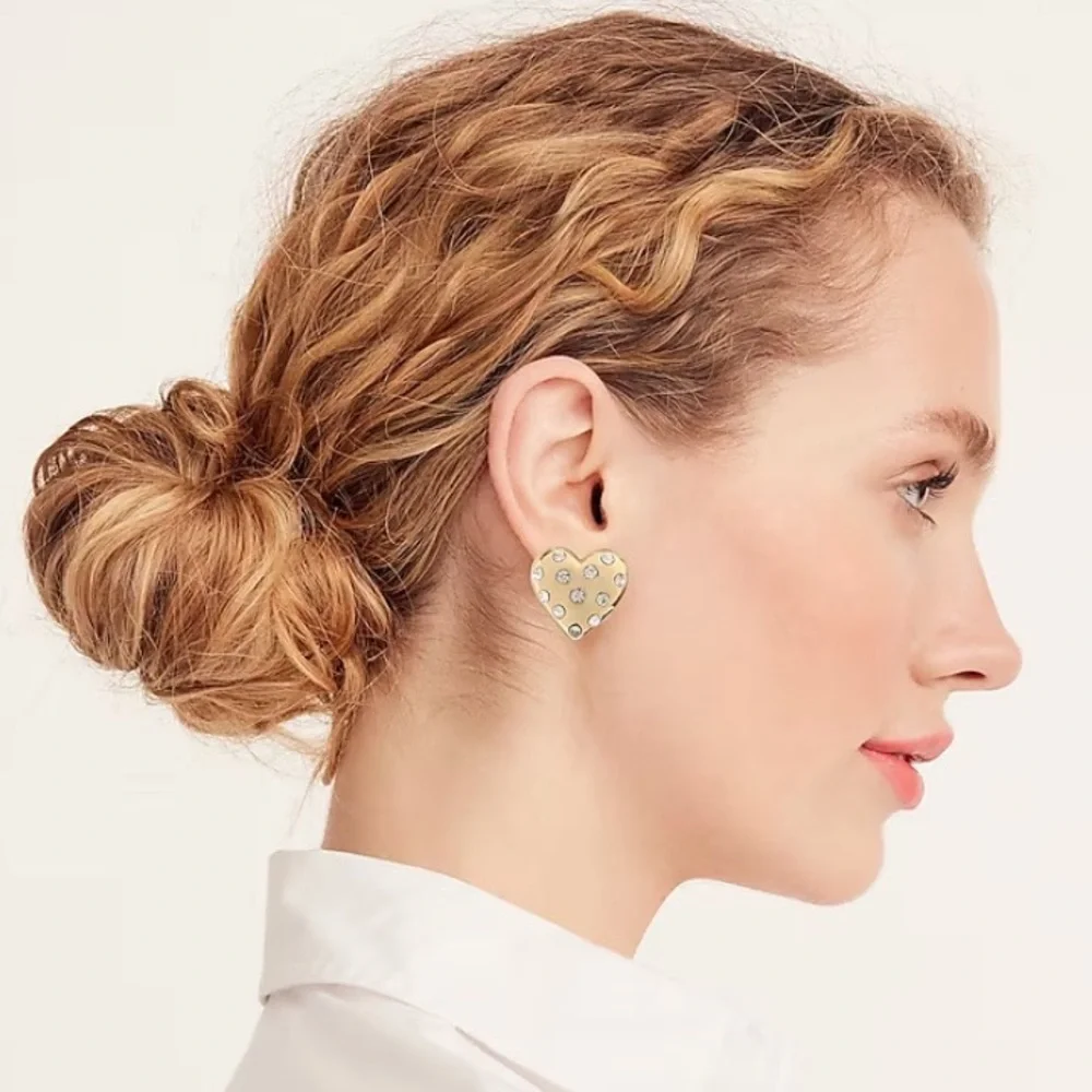 NWT J. Crew Pavé Puffy Heart Bauble Earrings Preppy Pave Crystal Gold Factory OS